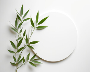 White plate with a plant on it on a table. Generated AI