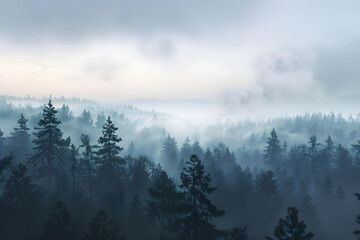 Omnipresence in Nature: Ethereal Dawn Wrapped in Serene Fog