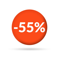 55% price off sticker, badge or label set. 55 percent sale. Discount tag or icon design. Vector illustration.