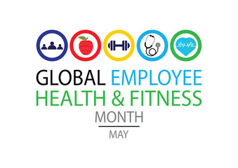 Global Employee Health and Fitness Month. May. Holiday concept. Template for background, banner, card, poster with text inscription. observed each year in May. vector illustration.