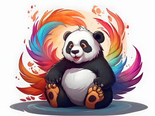Obraz premium Amazing Illustration Art of Mystical mythical character Panda Cartoon, Panda on a WHITE background, phoenix logo,