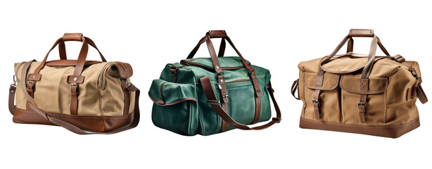 classic fabric travel bag with straps file of isolated cutout object with shadow on transparent background.