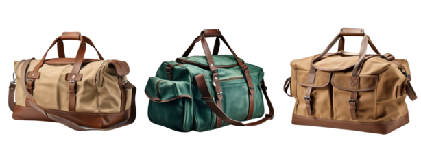 classic fabric travel bag with straps file of isolated cutout object with shadow on transparent background.