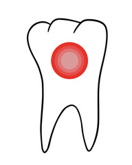 Vector isolated illustration of toothache. Outline drawing of a tooth with a concentration of pain.