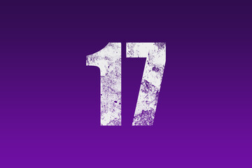 flat white grunge number of 17 on purple background.