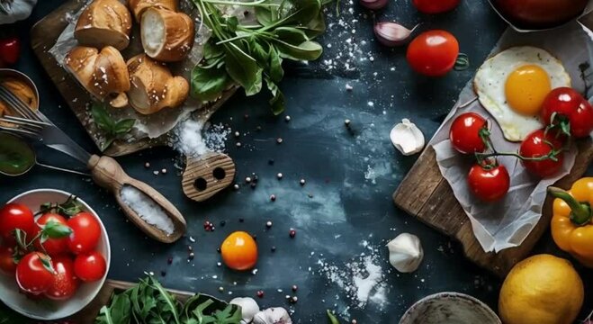 Fresh Ingredients for Healthy Meal Preparation on Dark Background