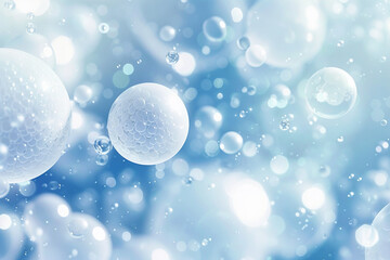 Abstract soft light with white and blue bubble ball background. Trendy minimal design