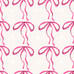 Flat vector illustration of colorful bows, ties, gift bows. Wedding celebration, holiday, party decoration, gift, present concept. Square seamless pattern, background.