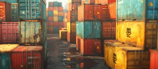 Freight containers with China and United Arab Emirates national flags. 3D Rendering