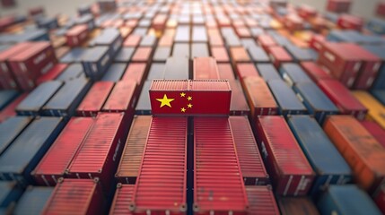 Freight containers with China and United Arab Emirates national flags. 3D Rendering - obrazy, fototapety, plakaty