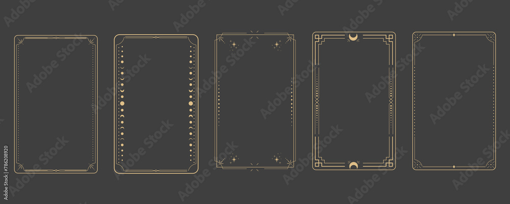 Wall mural line golden frame, celestiam minimal esoteric border, mystyc linear decoration with dots, corners is