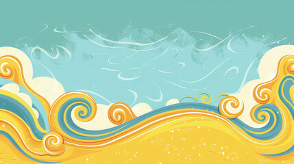 Fototapeta na wymiar Retro yellow and blue swirled border, perfect for sunny beach event invites.