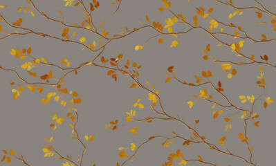 Tree branches with yellow leaves. Abstract seamless pattern. AI generated.