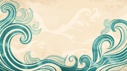 Deep teal and beige swirls in a sophisticated border echo the tranquility of the sea.