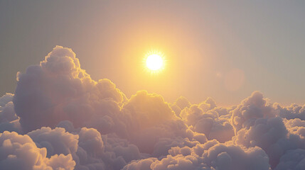 Soft yellow sunlight filters through periwinkle clouds against calming gray. - obrazy, fototapety, plakaty