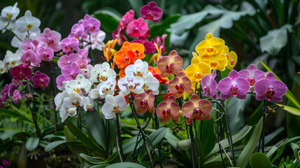 Kaleidoscopic Beauty: A Diverse Collection of Colorful Orchids in Full Bloom
