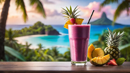 Smoothie cocktail with tropical background