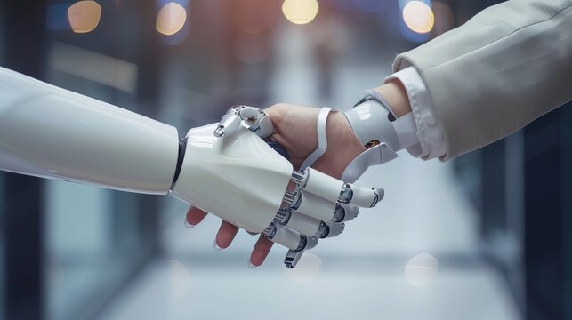 Humans collaborate with artificial intelligence, using intelligent technology to solve complex problems and improve job efficiency
