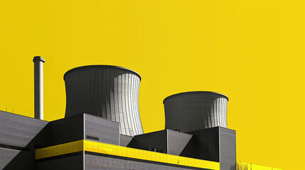 modern of a nuclear power plant, yellow black gray