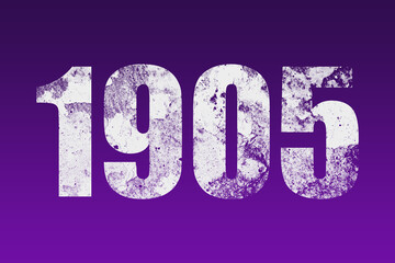 flat white grunge number of 1905 on purple background.