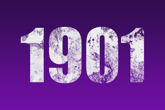 flat white grunge number of 1901 on purple background.