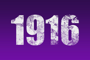 flat white grunge number of 1916 on purple background.