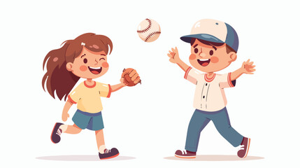Smiling preschool boy  girl kids playing with baseball