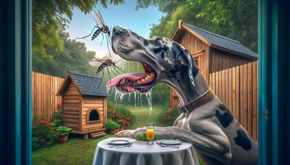 Great Dane Playing with Mosquitoes in Backyard generative AI - obrazy, fototapety, plakaty