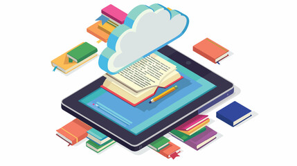 Tablet e-reader book reading and modern cloud technology