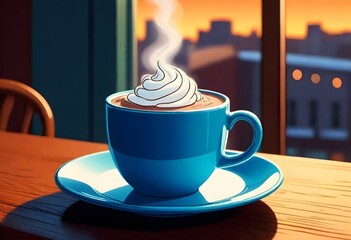 A Steaming Mug Of Hot Cocoa On A Cozy Cafe Table