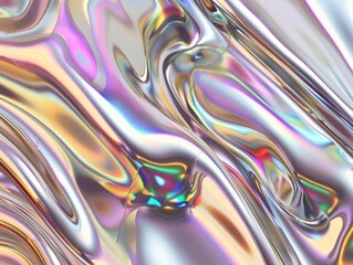 Shiny Metallic abstract wavy liquid holographic background
