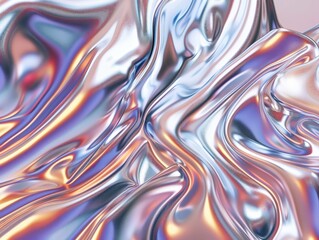 Shiny Metallic abstract wavy liquid holographic background