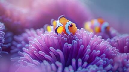 Neon Clownfish: Vibrant Marine Life Amongst Coral Reef Ecosystem - 786215315