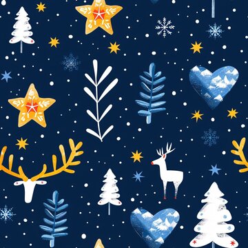 Christmas elements snow pine heart star reindeer vector