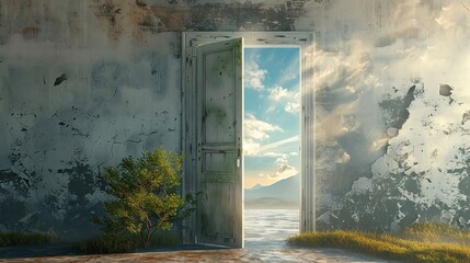 A visual metaphor of a door cracked open,  offering a glimpse into a sustainable lifestyle and eco-friendly practices
