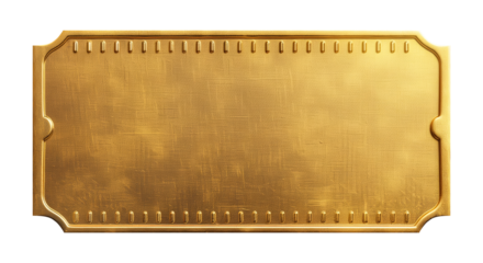 Realistic blank golden luxury ticket or gift certificate isolated on white, empty metallic coupon