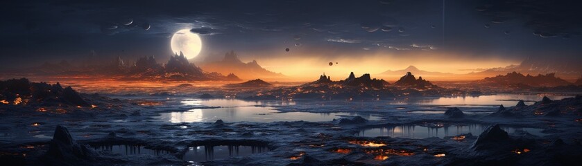 A sci-fi inspired landscape with glowing elements - obrazy, fototapety, plakaty