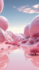 A serene and otherworldly landscape of liquidlike shapes and forms