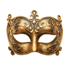 Golden luxury masquerade face mask, isolated gilded Venetian carnival woman costume element
