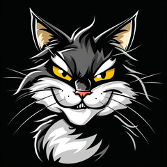 Fototapeta premium Mischievous black and white cat with a sly grin and a cunning look