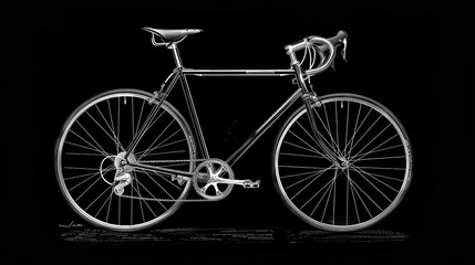 Elegant minimalistic black and white illustration of a classic bicycle on a dark background