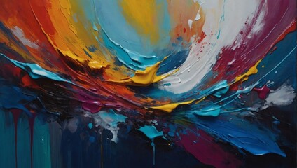 Colorful Abstract oil painting on board image.