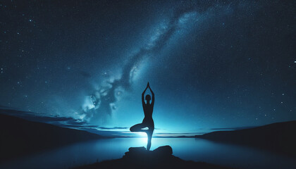 Starlit Yoga Silhouette - obrazy, fototapety, plakaty