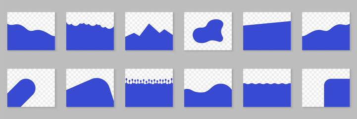 Divider Shape for Website Top Section. Design Element Collection for Web Page Bottom Set. Separator For Poster, Banner, App. Waves, Curve Line, Drops, Abstract Form. Isolated Vector Illustration
