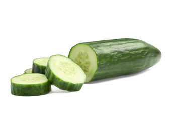 Cut ripe long cucumber isolated on white