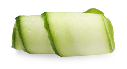 Slice of fresh cucumber isolated on white, top view