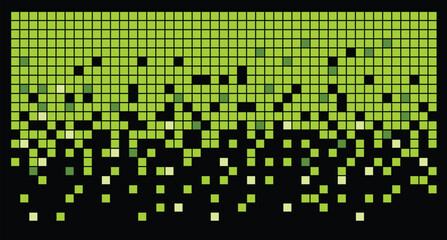 Symmetrical pattern of green squares on black background