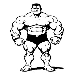 Fototapeta na wymiar Strongman . Fictional character . Black and white illustration generated by Ai