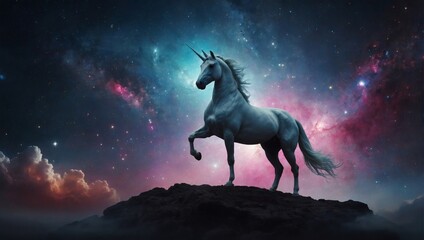 Divine unicorn and cosmic nebula, symbol of cosmic purity - obrazy, fototapety, plakaty
