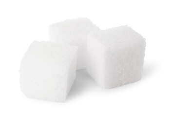 Three refined sugar cubes isolated on white